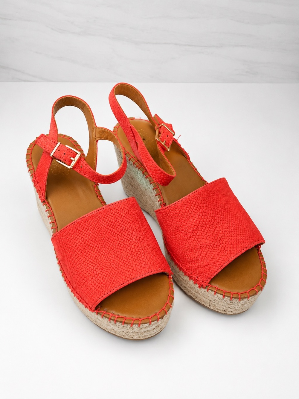 Takara Red Espadrille Platform Sandals with Ankle Strap